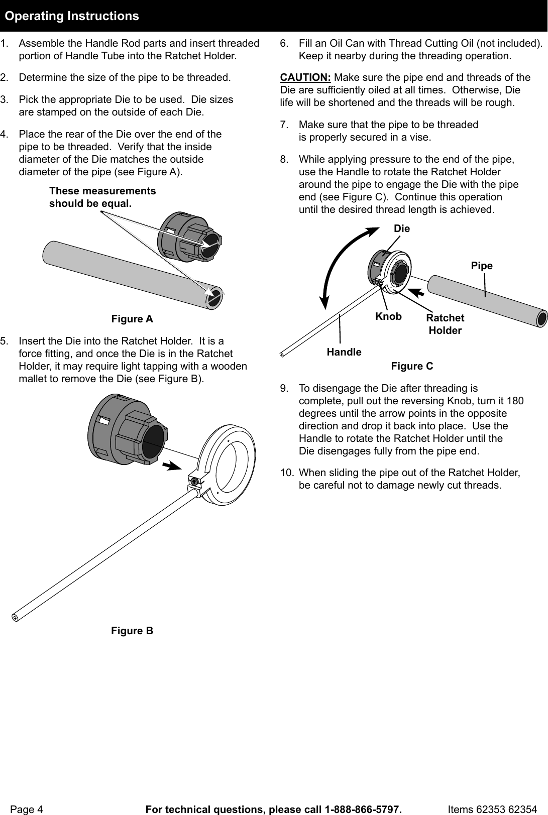 Page 4 of 8 - Harbor-Freight Harbor-Freight-3-8-In -2-In-Ratcheting-Pipe-Threader-Set-Product-Manual-  Harbor-freight-3-8-in---2-in-ratcheting-pipe-threader-set-product-manual