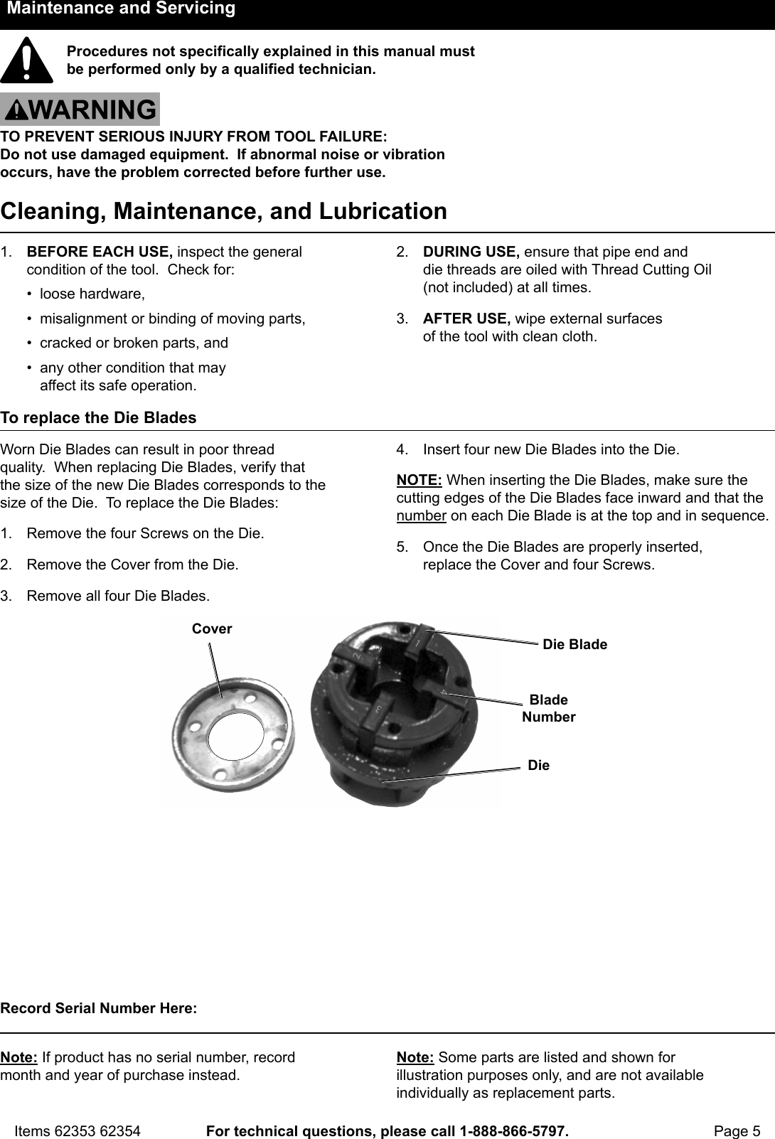 Page 5 of 8 - Harbor-Freight Harbor-Freight-3-8-In -2-In-Ratcheting-Pipe-Threader-Set-Product-Manual-  Harbor-freight-3-8-in---2-in-ratcheting-pipe-threader-set-product-manual