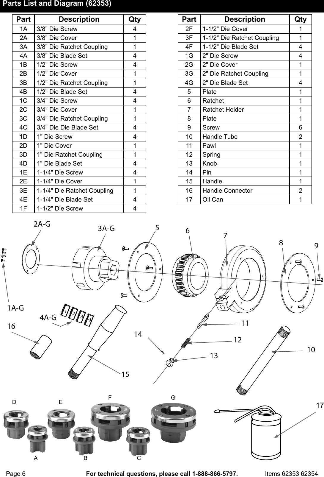 Page 6 of 8 - Harbor-Freight Harbor-Freight-3-8-In -2-In-Ratcheting-Pipe-Threader-Set-Product-Manual-  Harbor-freight-3-8-in---2-in-ratcheting-pipe-threader-set-product-manual