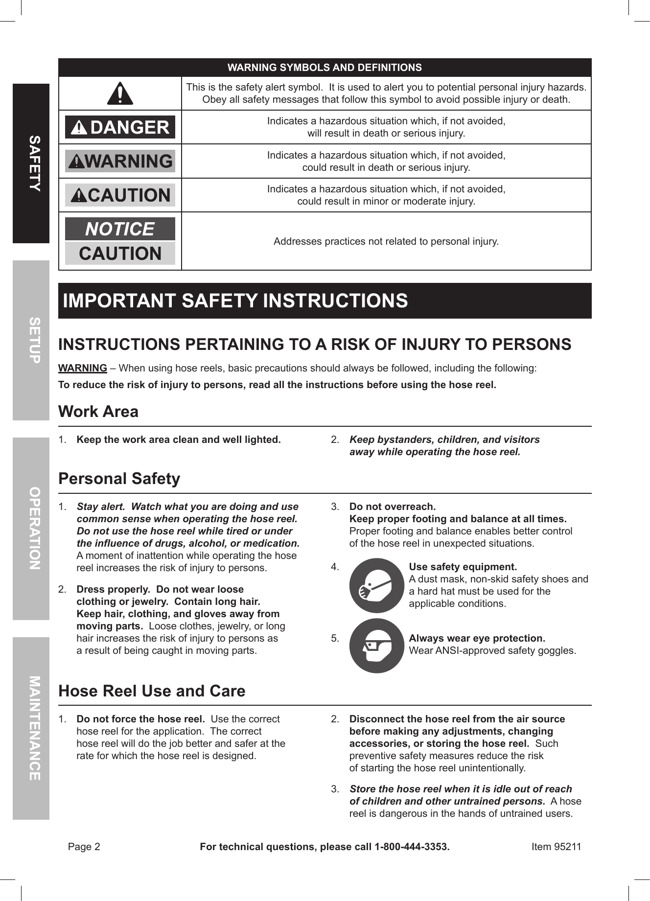 Page 2 of 8 - Harbor-Freight Harbor-Freight-3-8-In-X-20-Ft-Enclosed-Retractable-Air-Hose-Reel-Product-Manual-  Harbor-freight-3-8-in-x-20-ft-enclosed-retractable-air-hose-reel-product-manual