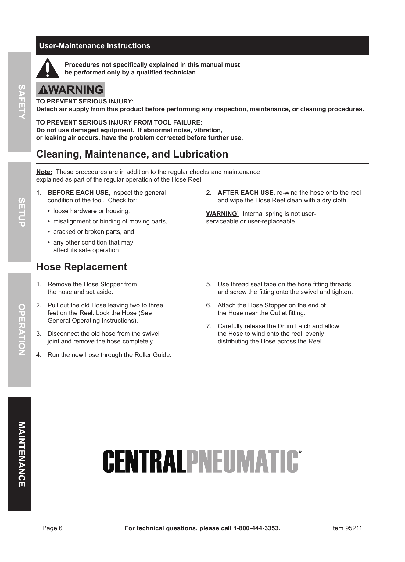 Page 6 of 8 - Harbor-Freight Harbor-Freight-3-8-In-X-20-Ft-Enclosed-Retractable-Air-Hose-Reel-Product-Manual-  Harbor-freight-3-8-in-x-20-ft-enclosed-retractable-air-hose-reel-product-manual