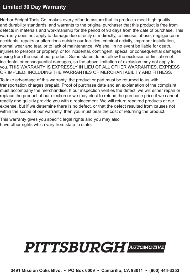 Page 12 of 12 - Harbor-Freight Harbor-Freight-3-Cfm-Two-Stage-Vacuum-Pump-Product-Manual-  Harbor-freight-3-cfm-two-stage-vacuum-pump-product-manual