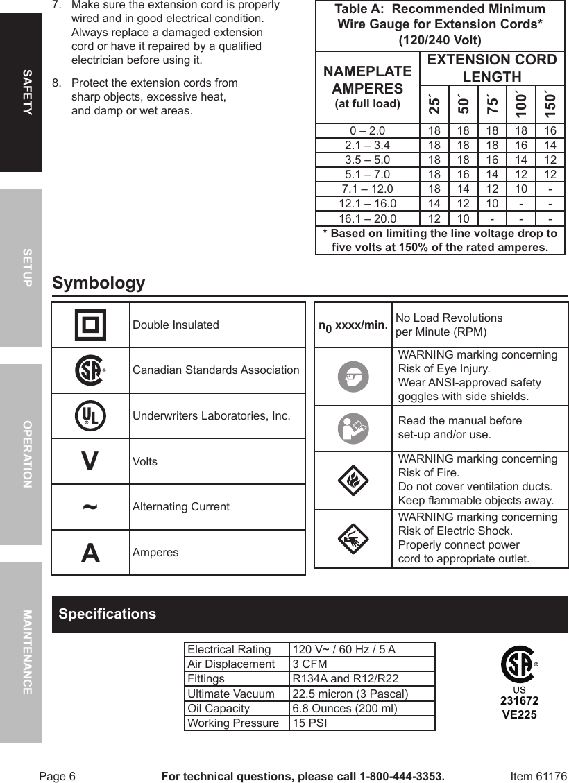 Page 6 of 12 - Harbor-Freight Harbor-Freight-3-Cfm-Two-Stage-Vacuum-Pump-Product-Manual-  Harbor-freight-3-cfm-two-stage-vacuum-pump-product-manual