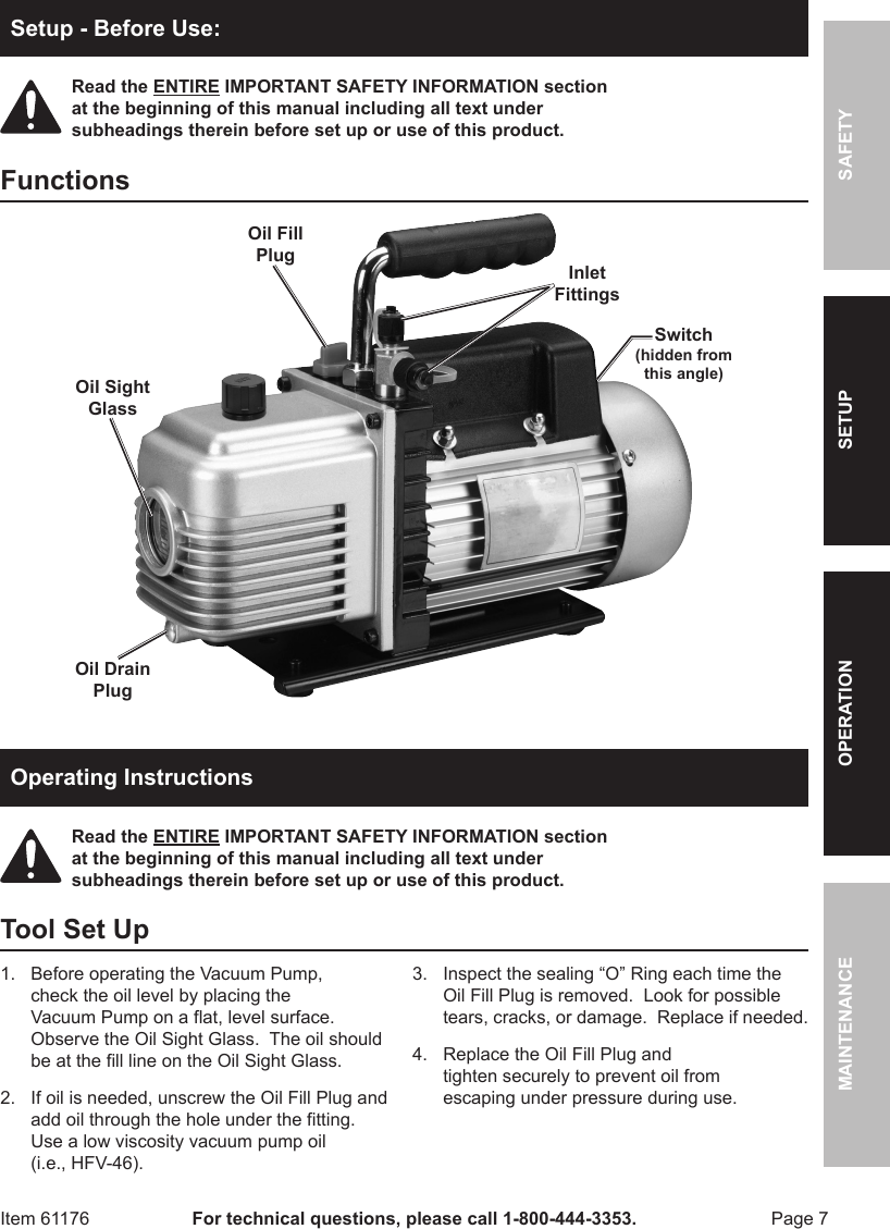 Page 7 of 12 - Harbor-Freight Harbor-Freight-3-Cfm-Two-Stage-Vacuum-Pump-Product-Manual-  Harbor-freight-3-cfm-two-stage-vacuum-pump-product-manual