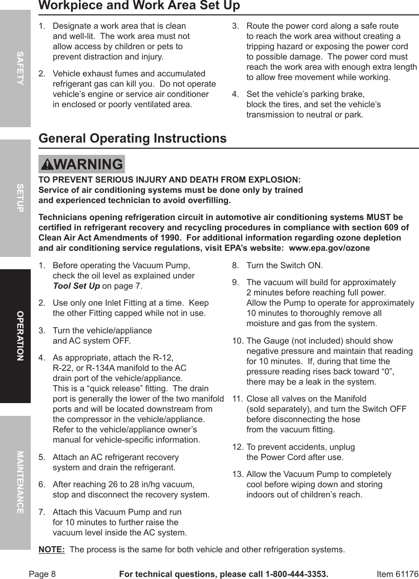 Page 8 of 12 - Harbor-Freight Harbor-Freight-3-Cfm-Two-Stage-Vacuum-Pump-Product-Manual-  Harbor-freight-3-cfm-two-stage-vacuum-pump-product-manual