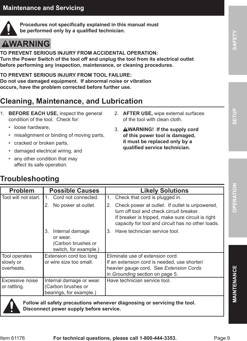 Page 9 of 12 - Harbor-Freight Harbor-Freight-3-Cfm-Two-Stage-Vacuum-Pump-Product-Manual-  Harbor-freight-3-cfm-two-stage-vacuum-pump-product-manual