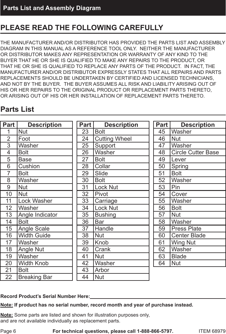 Page 6 of 8 - Harbor-Freight Harbor-Freight-3-In-1-Heavy-Duty-Tile-Cutter-Product-Manual- Harbor-freight-3-in-1-heavy-duty-tile-cutter-product-manual