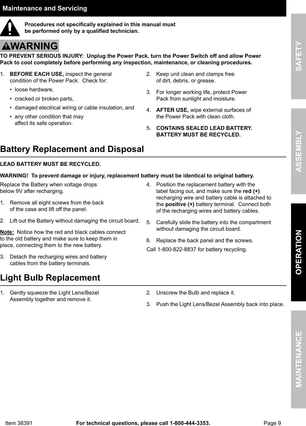 Page 9 of 12 - Harbor-Freight Harbor-Freight-3-In-1-Jump-Starter-And-Power-Supply-Product-Manual-  Harbor-freight-3-in-1-jump-starter-and-power-supply-product-manual