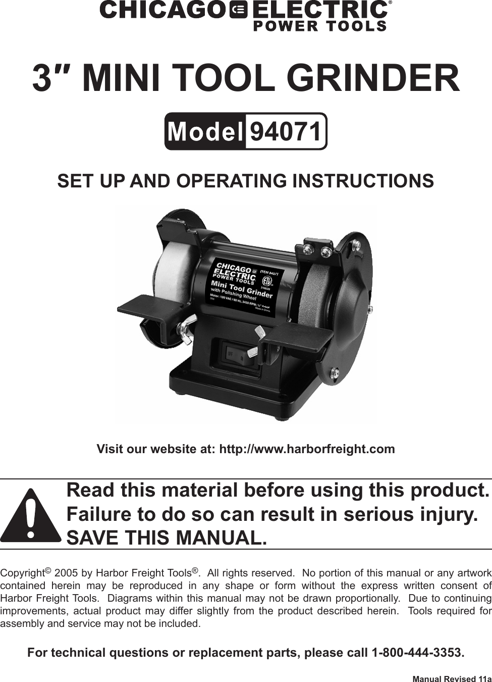 Harbor Freight 3 In Mini Tool Grinder Polisher Product Manual