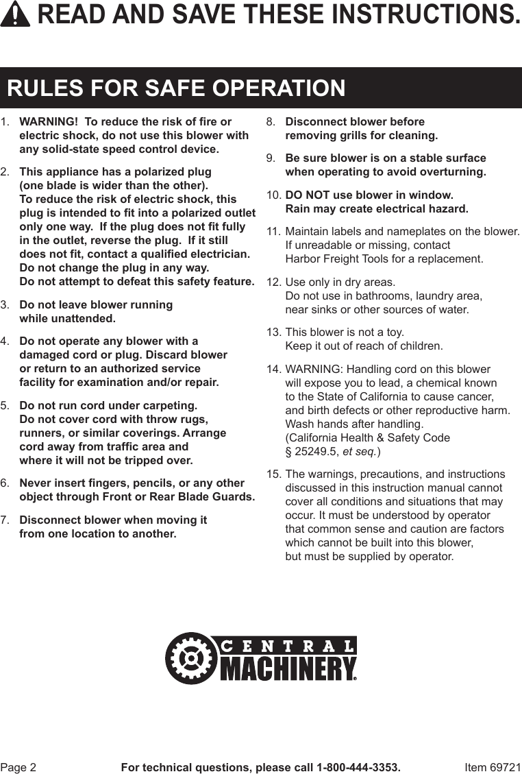 Page 2 of 8 - Harbor-Freight Harbor-Freight-3-Speed-Portable-Blower-Product-Manual- Harbor-freight-3-speed-portable-blower-product-manual