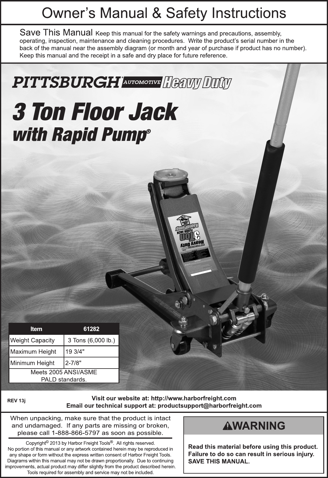 Page 1 of 8 - Harbor-Freight Harbor-Freight-3-Ton-Low-Profile-Steel-Heavy-Duty-Floor-Jack-With-Rapid-Pump-Product-Manual-  Harbor-freight-3-ton-low-profile-steel-heavy-duty-floor-jack-with-rapid-pump-product-manual