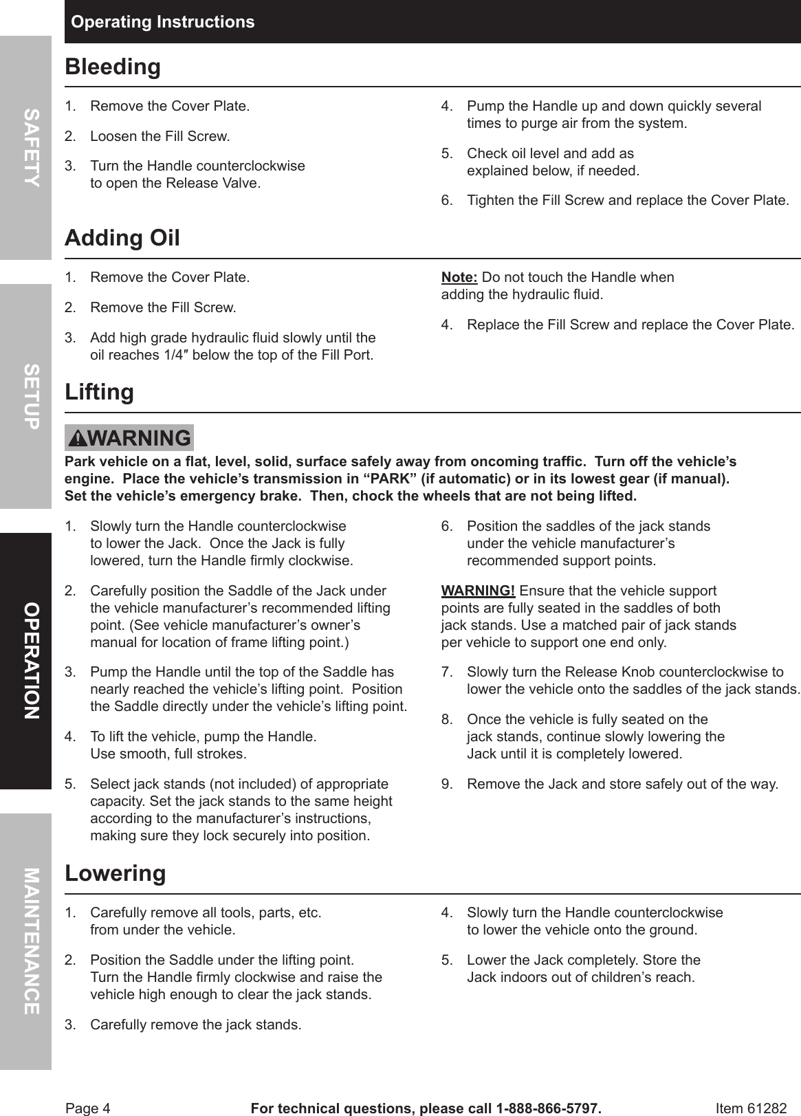 Page 4 of 8 - Harbor-Freight Harbor-Freight-3-Ton-Low-Profile-Steel-Heavy-Duty-Floor-Jack-With-Rapid-Pump-Product-Manual-  Harbor-freight-3-ton-low-profile-steel-heavy-duty-floor-jack-with-rapid-pump-product-manual