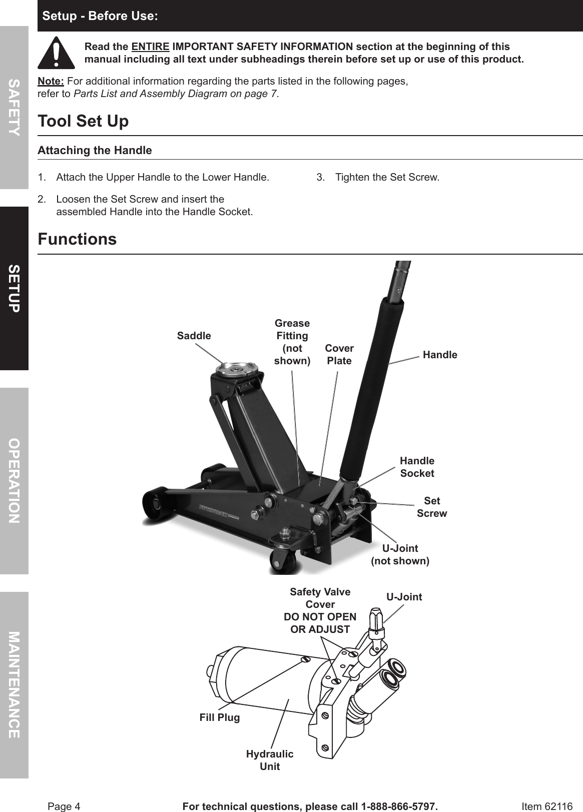 Page 4 of 12 - Harbor-Freight Harbor-Freight-3-Ton-Steel-Heavy-Duty-Floor-Jack-With-Rapid-Pump-Product-Manual-  Harbor-freight-3-ton-steel-heavy-duty-floor-jack-with-rapid-pump-product-manual