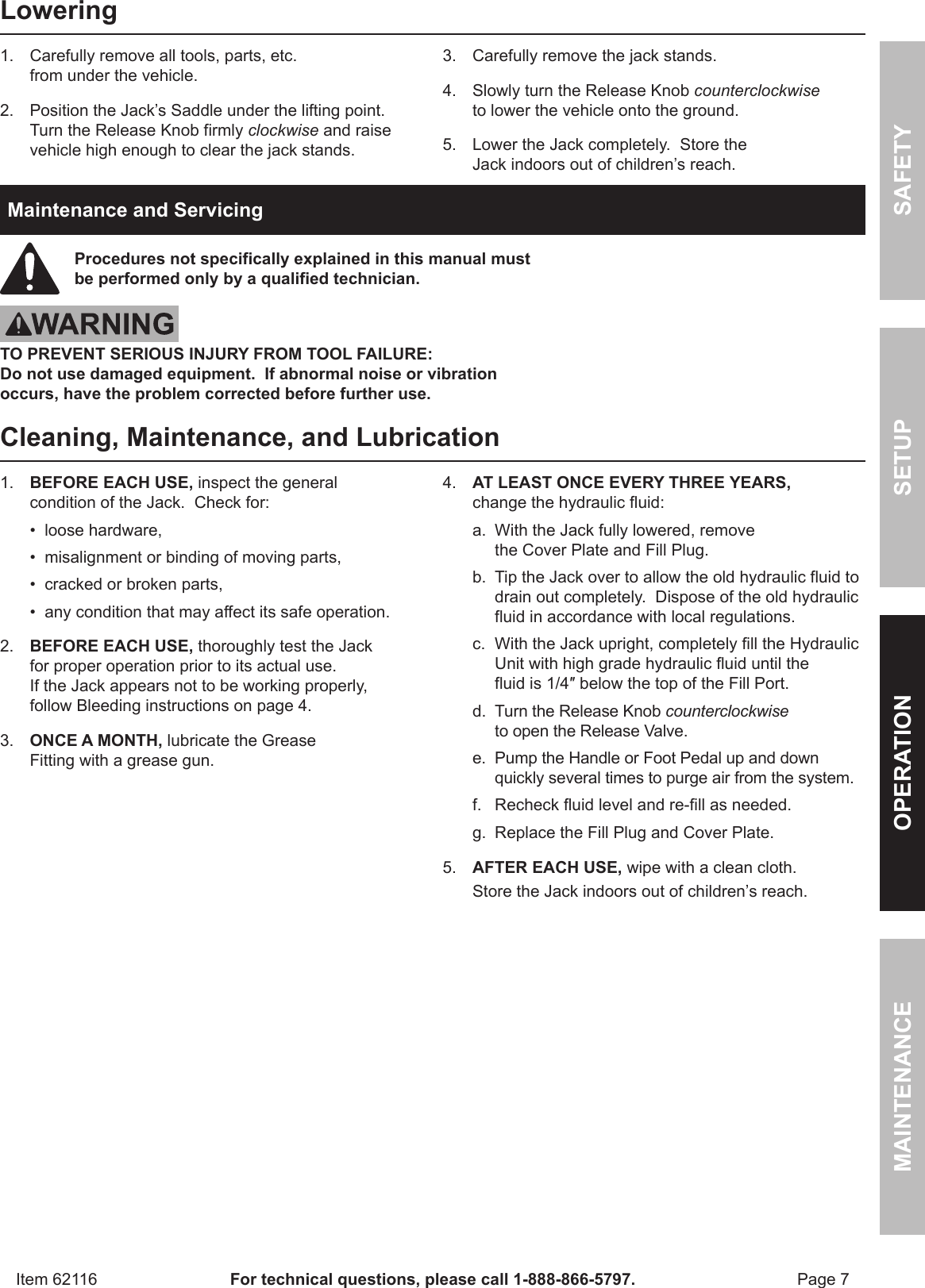Page 7 of 12 - Harbor-Freight Harbor-Freight-3-Ton-Steel-Heavy-Duty-Floor-Jack-With-Rapid-Pump-Product-Manual-  Harbor-freight-3-ton-steel-heavy-duty-floor-jack-with-rapid-pump-product-manual