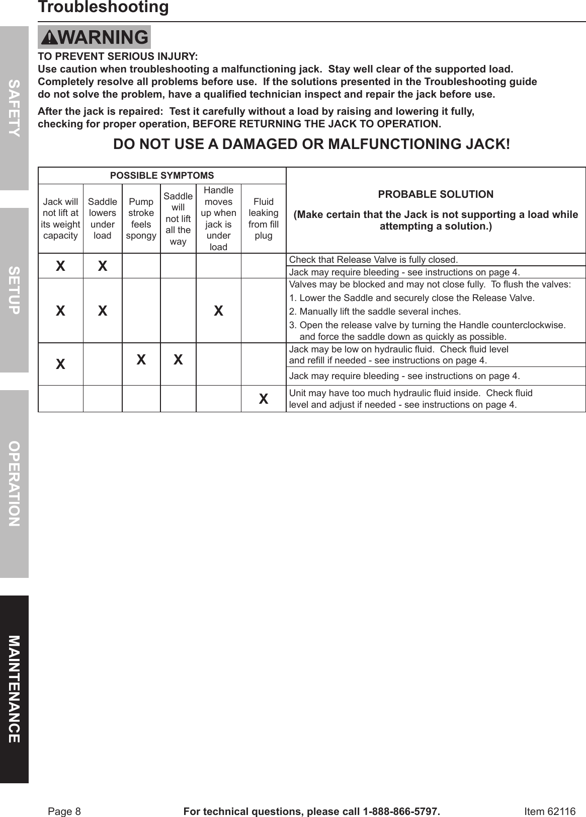 Page 8 of 12 - Harbor-Freight Harbor-Freight-3-Ton-Steel-Heavy-Duty-Floor-Jack-With-Rapid-Pump-Product-Manual-  Harbor-freight-3-ton-steel-heavy-duty-floor-jack-with-rapid-pump-product-manual