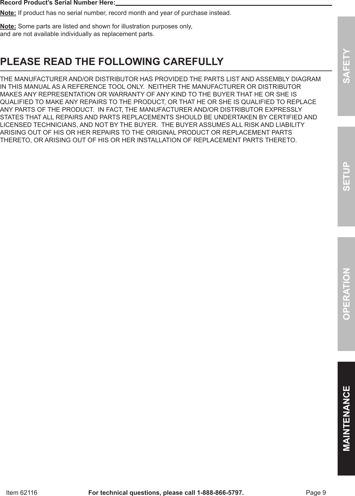 Page 9 of 12 - Harbor-Freight Harbor-Freight-3-Ton-Steel-Heavy-Duty-Floor-Jack-With-Rapid-Pump-Product-Manual-  Harbor-freight-3-ton-steel-heavy-duty-floor-jack-with-rapid-pump-product-manual