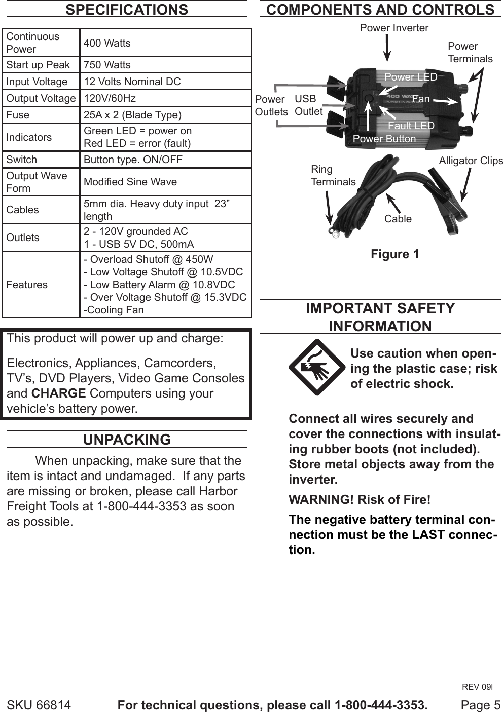 Page 5 of 10 - Harbor-Freight Harbor-Freight-400-Watt-Continuous-800-Watt-Peak-Power-Inverter-Product-Manual-  Harbor-freight-400-watt-continuous-800-watt-peak-power-inverter-product-manual