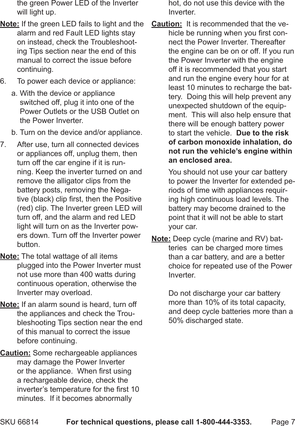 Page 7 of 10 - Harbor-Freight Harbor-Freight-400-Watt-Continuous-800-Watt-Peak-Power-Inverter-Product-Manual-  Harbor-freight-400-watt-continuous-800-watt-peak-power-inverter-product-manual