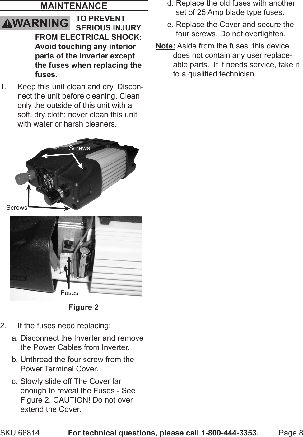 Page 8 of 10 - Harbor-Freight Harbor-Freight-400-Watt-Continuous-800-Watt-Peak-Power-Inverter-Product-Manual-  Harbor-freight-400-watt-continuous-800-watt-peak-power-inverter-product-manual