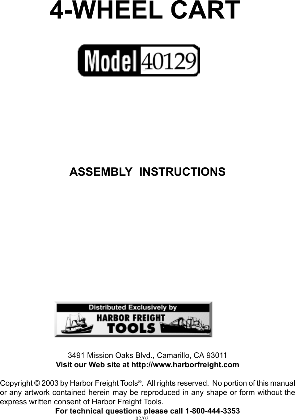 Page 1 of 5 - Harbor-Freight Harbor-Freight-40129-Users-Manual- 40129 4 Wheel Cart Manual.p65  Harbor-freight-40129-users-manual