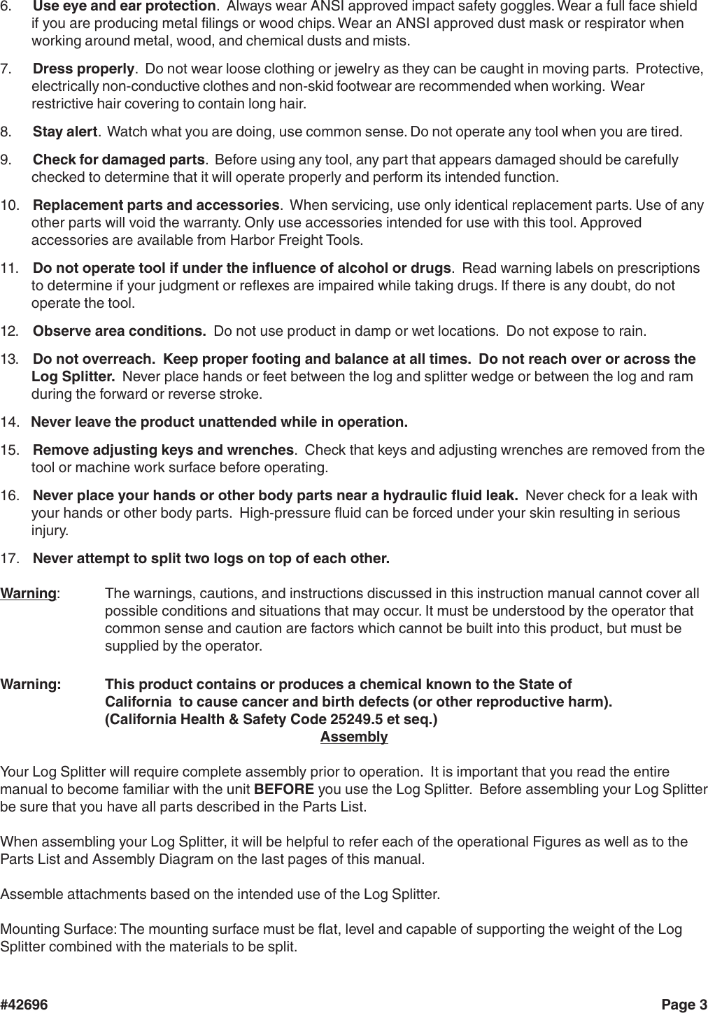 Page 3 of 9 - Harbor-Freight Harbor-Freight-42696-Users-Manual- 42696 Log Splitter  Harbor-freight-42696-users-manual