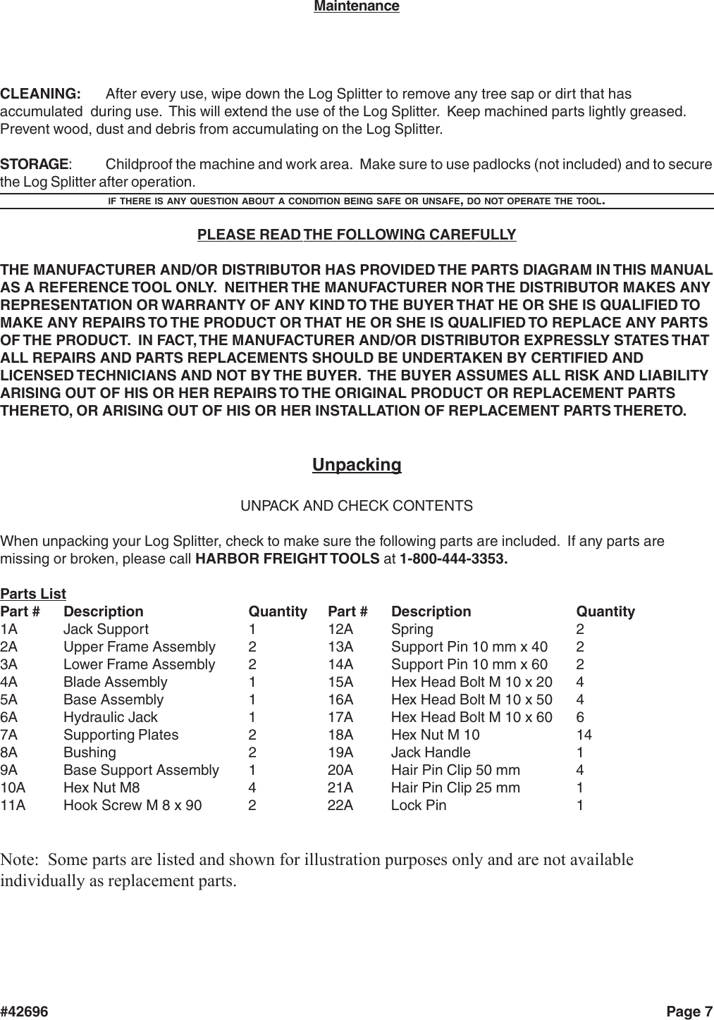 Page 7 of 9 - Harbor-Freight Harbor-Freight-42696-Users-Manual- 42696 Log Splitter  Harbor-freight-42696-users-manual