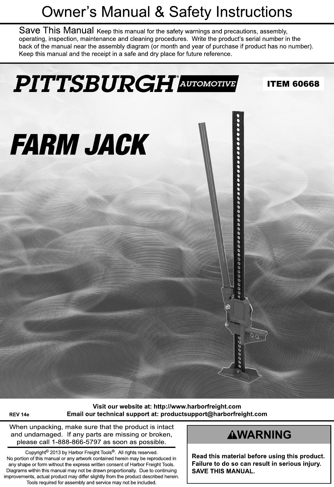 Page 1 of 8 - Harbor-Freight Harbor-Freight-42-In-Off-Road-Farm-Jack-Product-Manual-  Harbor-freight-42-in-off-road-farm-jack-product-manual