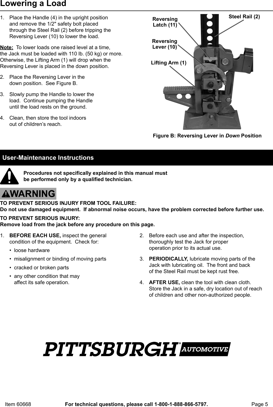 Page 5 of 8 - Harbor-Freight Harbor-Freight-42-In-Off-Road-Farm-Jack-Product-Manual-  Harbor-freight-42-in-off-road-farm-jack-product-manual