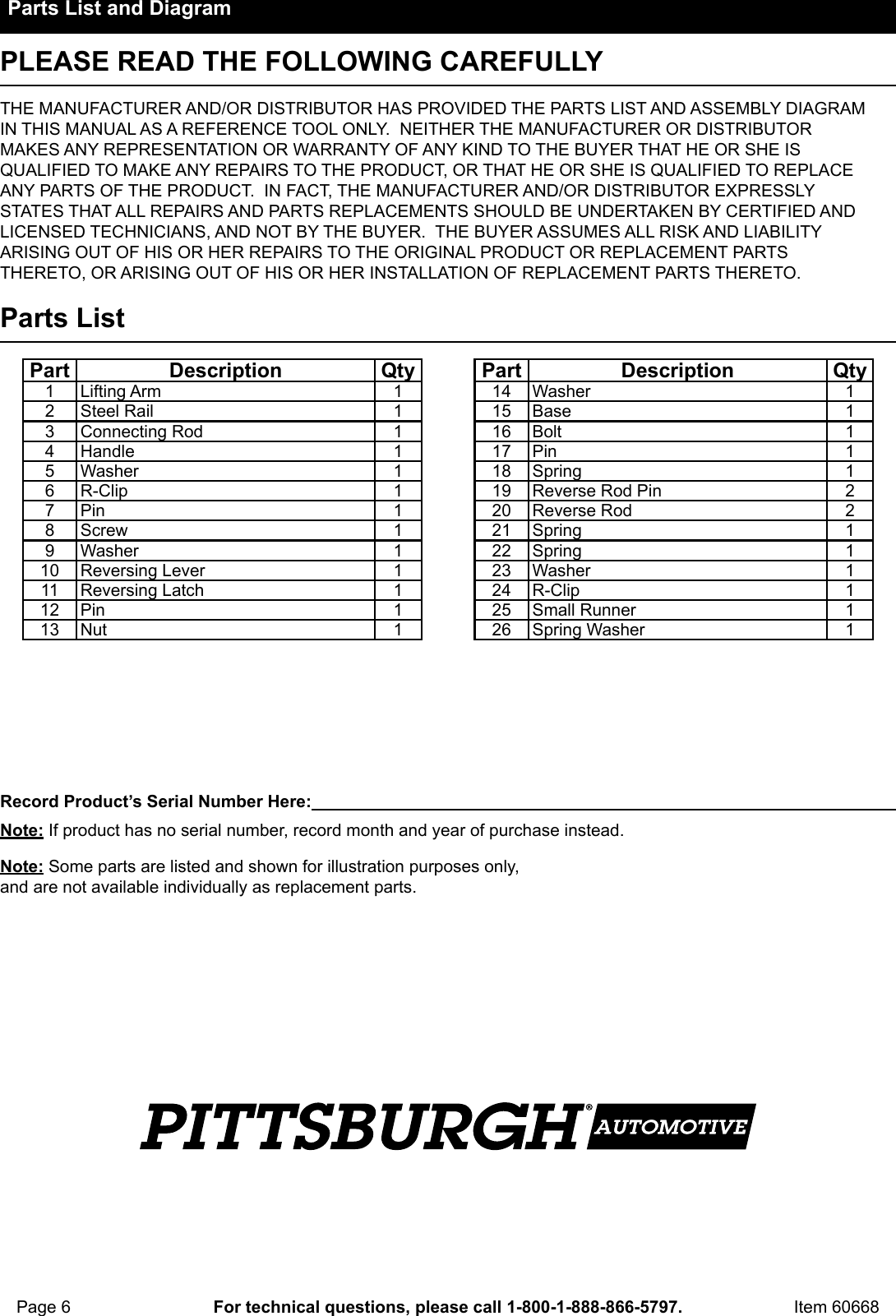 Page 6 of 8 - Harbor-Freight Harbor-Freight-42-In-Off-Road-Farm-Jack-Product-Manual-  Harbor-freight-42-in-off-road-farm-jack-product-manual