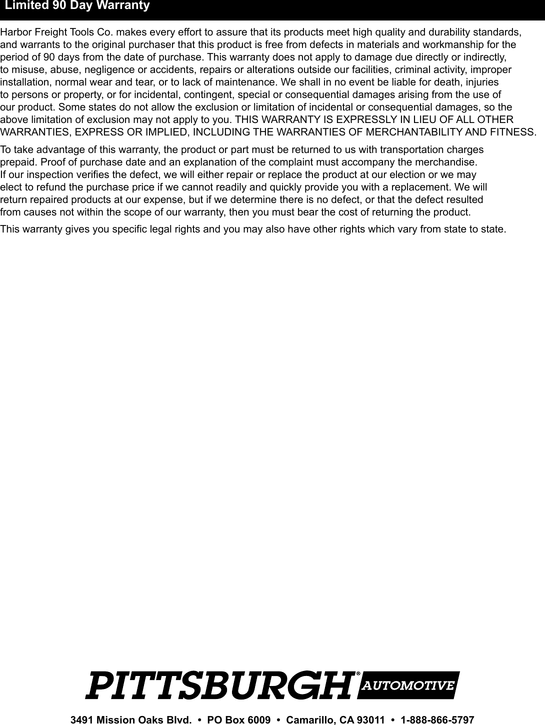 Page 8 of 8 - Harbor-Freight Harbor-Freight-42-In-Off-Road-Farm-Jack-Product-Manual-  Harbor-freight-42-in-off-road-farm-jack-product-manual