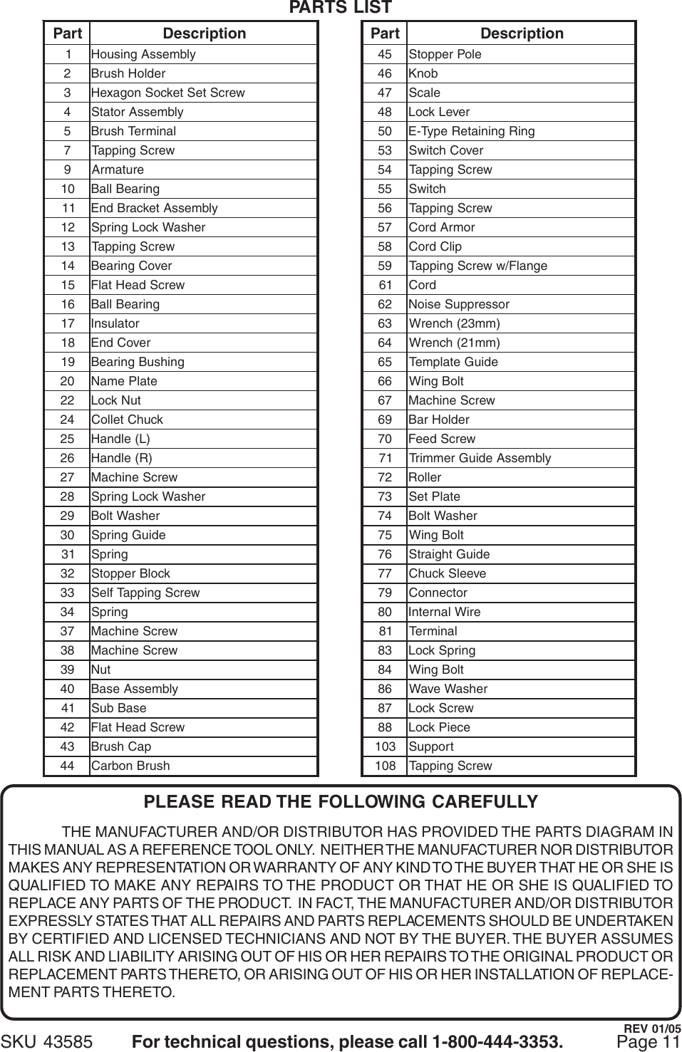 Page 11 of 12 - Harbor-Freight Harbor-Freight-43585-Users-Manual- 43585 Router Manual  Harbor-freight-43585-users-manual