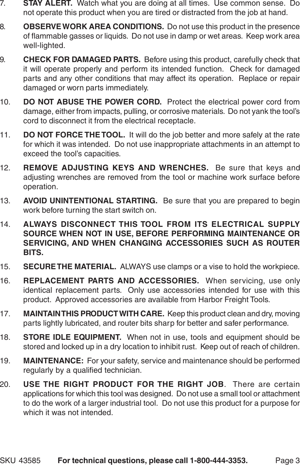 Page 3 of 12 - Harbor-Freight Harbor-Freight-43585-Users-Manual- 43585 Router Manual  Harbor-freight-43585-users-manual