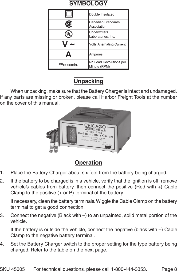 Page 8 of 10 - Harbor-Freight Harbor-Freight-45005-Users-Manual- 45005 Battery Charger  Harbor-freight-45005-users-manual