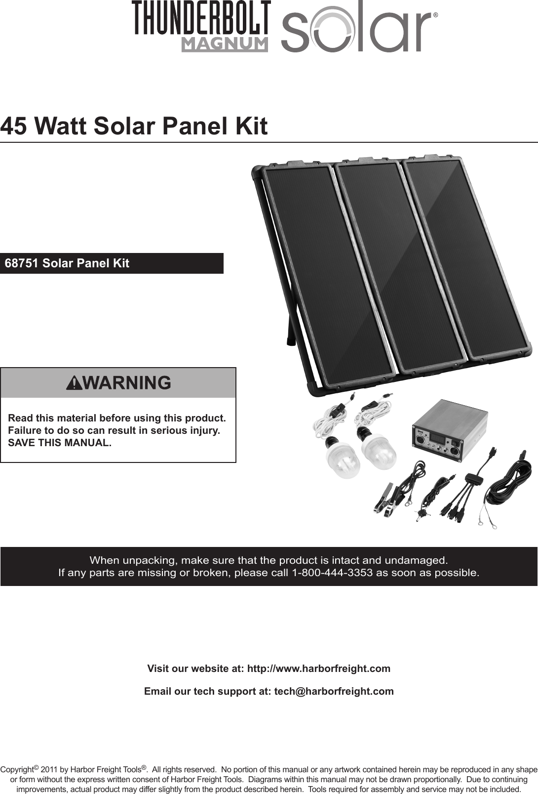 Harbor Freight 45 Watt Solar Panel Kit Product Manual