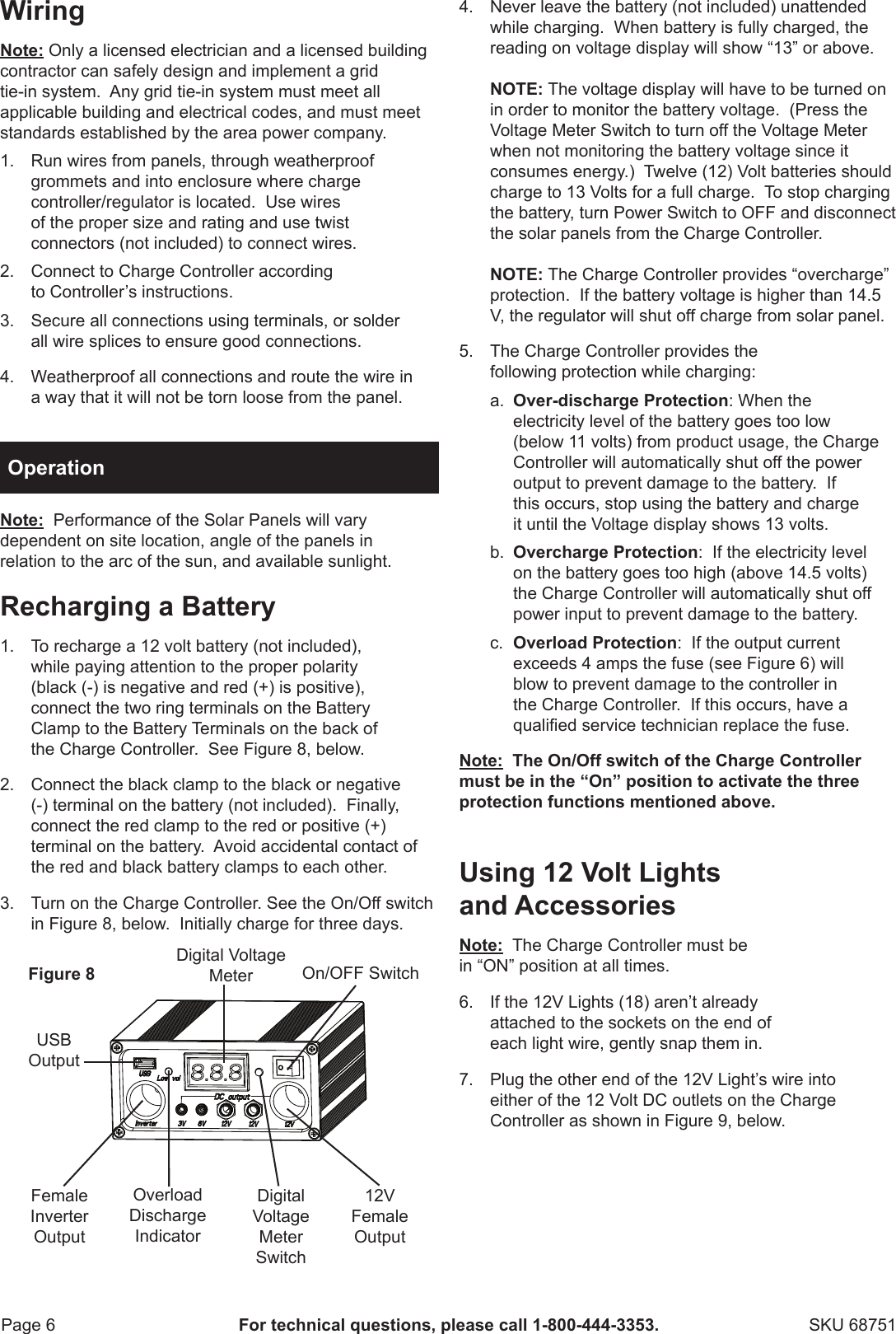 Page 6 of 11 - Harbor-Freight Harbor-Freight-45-Watt-Solar-Panel-Kit-Product-Manual-  Harbor-freight-45-watt-solar-panel-kit-product-manual