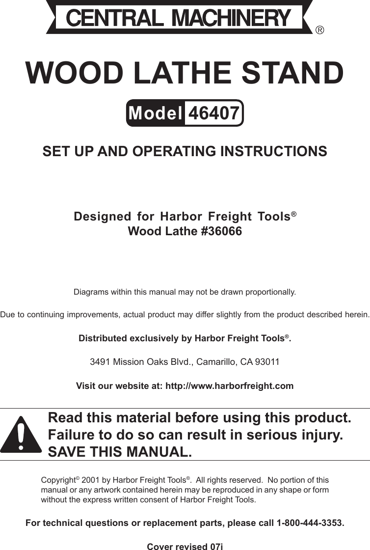 Page 1 of 6 - Harbor-Freight Harbor-Freight-46407-Users-Manual-  Harbor-freight-46407-users-manual