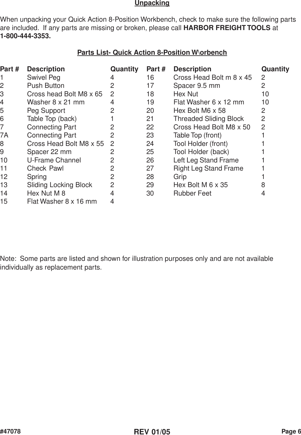 Page 6 of 7 - Harbor-Freight Harbor-Freight-47078-Users-Manual- 47078 Workbench Manual  Harbor-freight-47078-users-manual