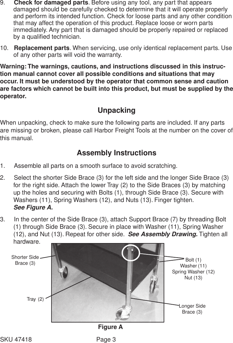 Page 3 of 5 - Harbor-Freight Harbor-Freight-47418-Users-Manual- 47418 Service Cart Manual Harbor-freight-47418-users-manual