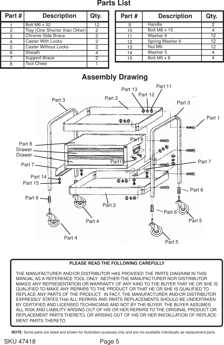 Page 5 of 5 - Harbor-Freight Harbor-Freight-47418-Users-Manual- 47418 Service Cart Manual Harbor-freight-47418-users-manual