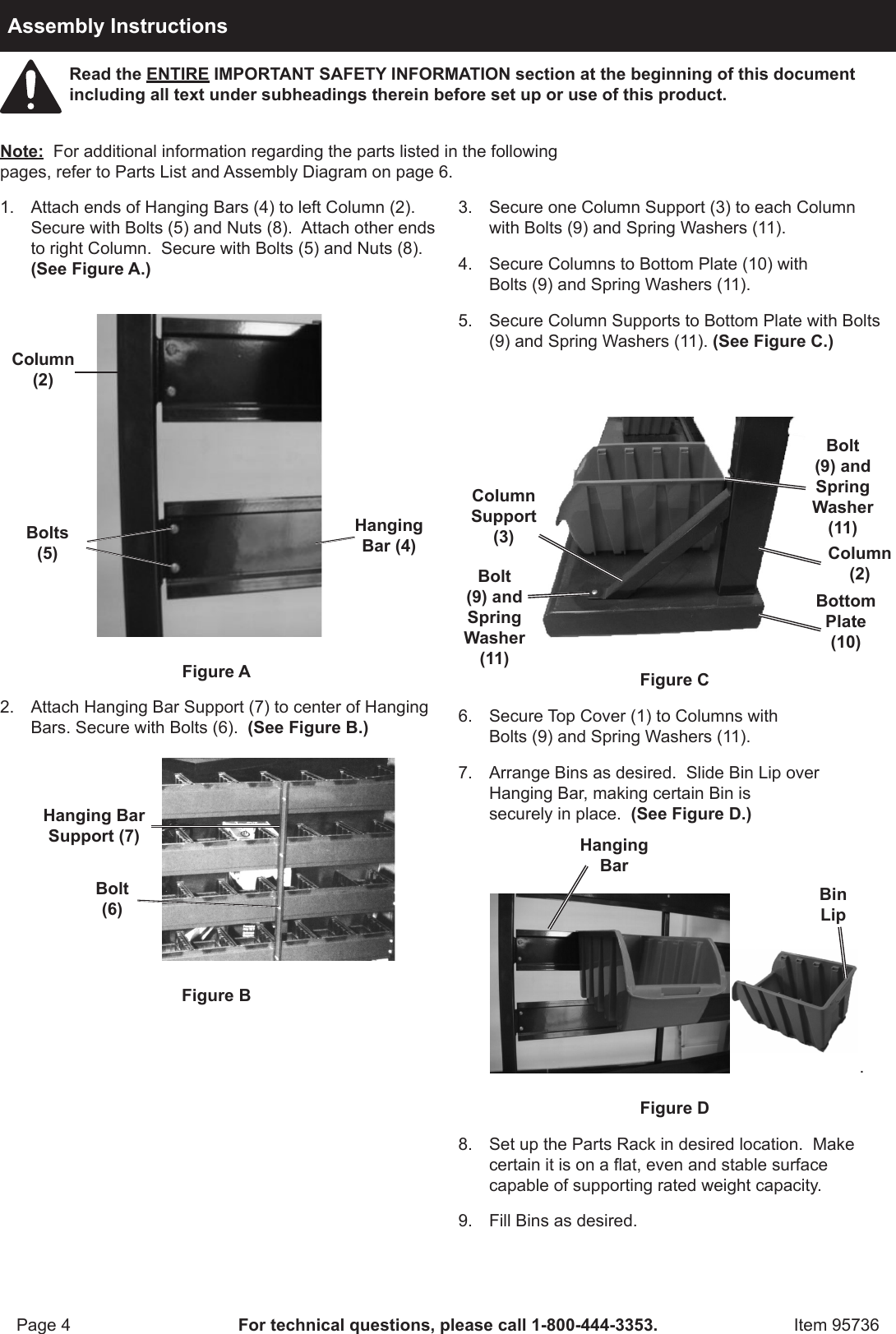 Page 4 of 8 - Harbor-Freight Harbor-Freight-47-Bin-Floor-Mount-Parts-Rack-Product-Manual-  Harbor-freight-47-bin-floor-mount-parts-rack-product-manual