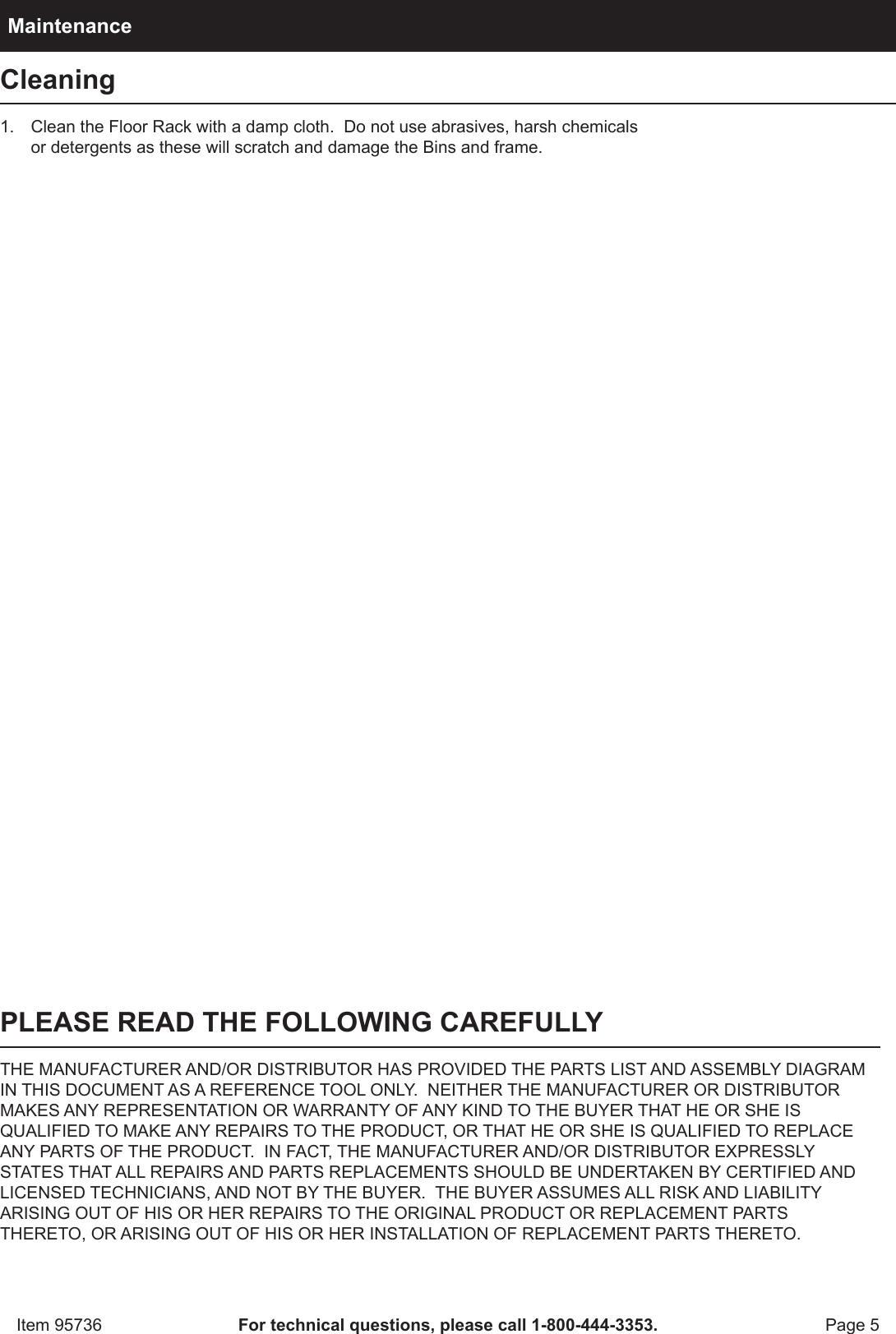 Page 5 of 8 - Harbor-Freight Harbor-Freight-47-Bin-Floor-Mount-Parts-Rack-Product-Manual-  Harbor-freight-47-bin-floor-mount-parts-rack-product-manual