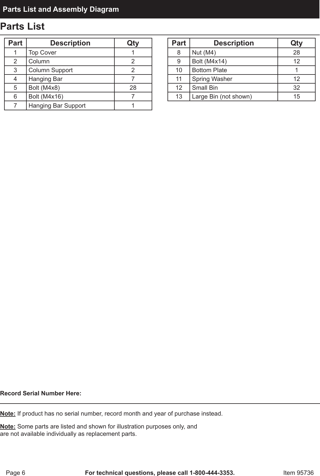 Page 6 of 8 - Harbor-Freight Harbor-Freight-47-Bin-Floor-Mount-Parts-Rack-Product-Manual-  Harbor-freight-47-bin-floor-mount-parts-rack-product-manual