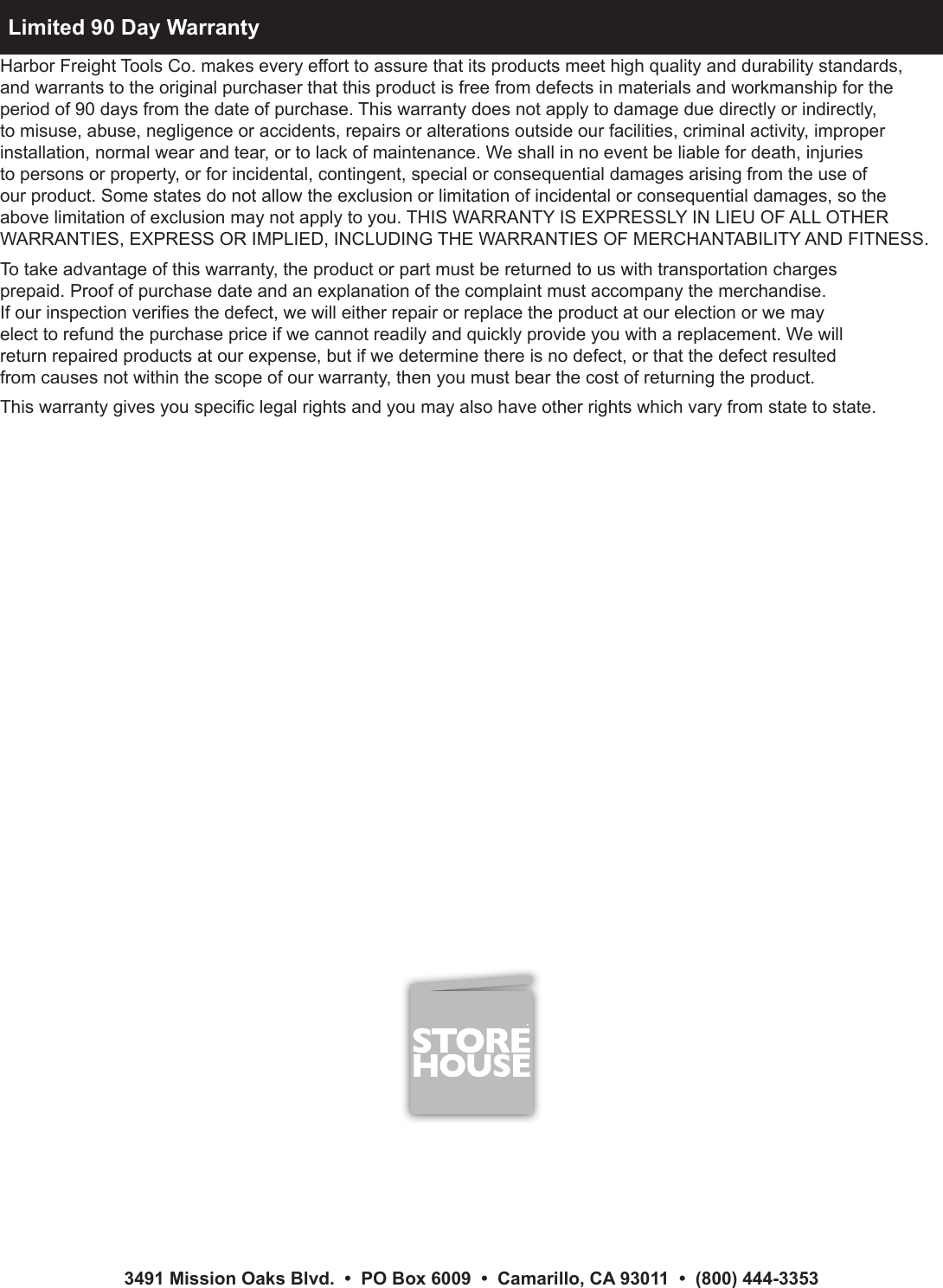 Page 8 of 8 - Harbor-Freight Harbor-Freight-47-Bin-Floor-Mount-Parts-Rack-Product-Manual-  Harbor-freight-47-bin-floor-mount-parts-rack-product-manual