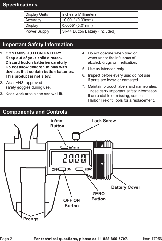 Page 2 of 4 - Harbor-Freight Harbor-Freight-4-In-Digital-Caliper-Product-Manual-  Harbor-freight-4-in-digital-caliper-product-manual