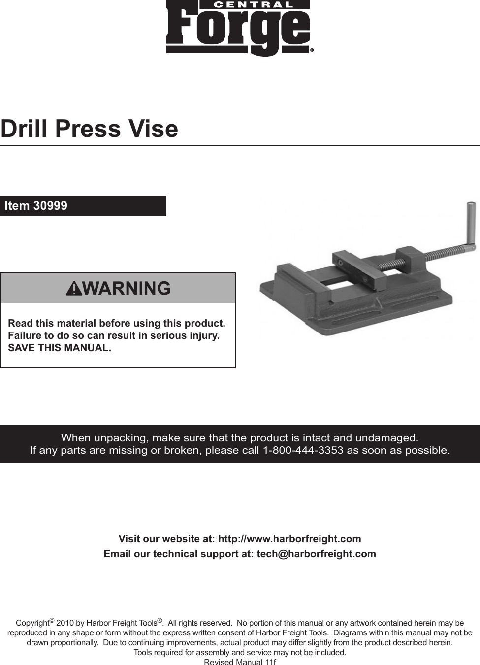 Page 1 of 4 - Harbor-Freight Harbor-Freight-4-In-Drill-Press-Vise-Product-Manual-  Harbor-freight-4-in-drill-press-vise-product-manual