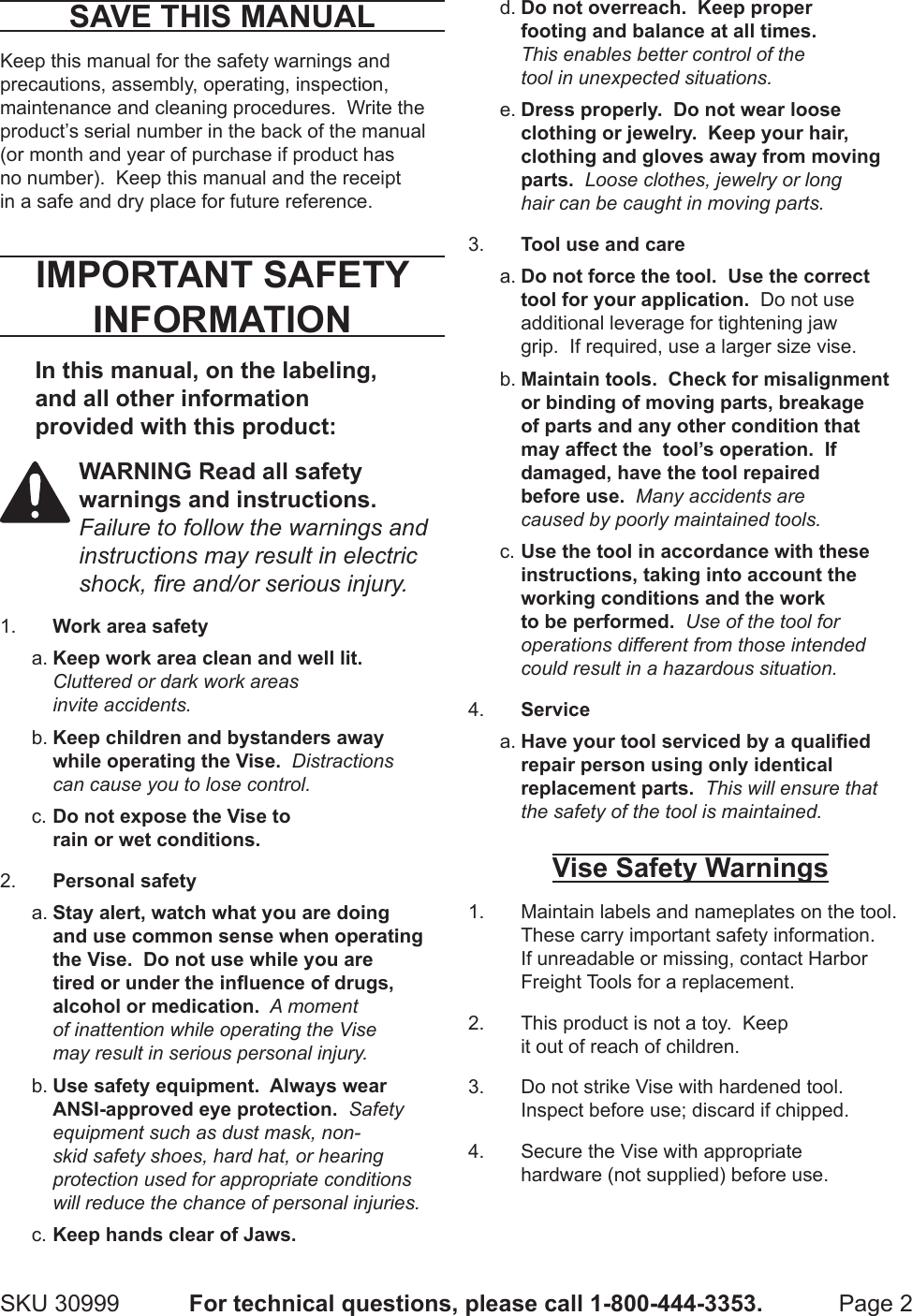 Page 2 of 4 - Harbor-Freight Harbor-Freight-4-In-Drill-Press-Vise-Product-Manual-  Harbor-freight-4-in-drill-press-vise-product-manual