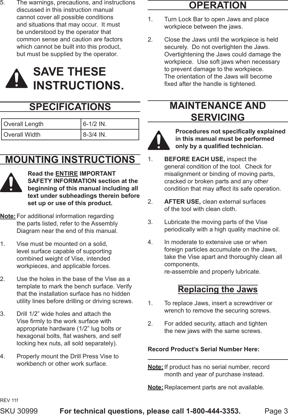 Page 3 of 4 - Harbor-Freight Harbor-Freight-4-In-Drill-Press-Vise-Product-Manual-  Harbor-freight-4-in-drill-press-vise-product-manual