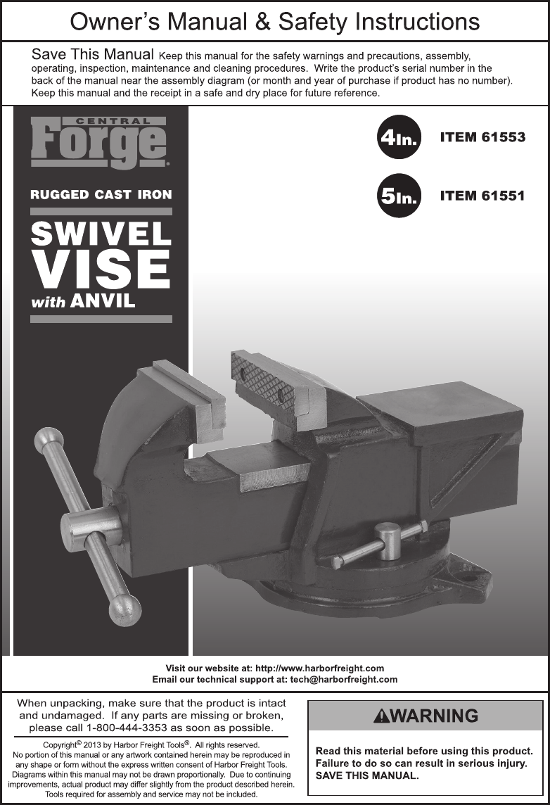 Page 1 of 4 - Harbor-Freight Harbor-Freight-4-In-Swivel-Vise-With-Anvil-Product-Manual-  Harbor-freight-4-in-swivel-vise-with-anvil-product-manual