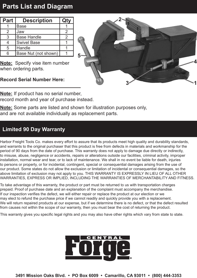 Page 4 of 4 - Harbor-Freight Harbor-Freight-4-In-Swivel-Vise-With-Anvil-Product-Manual-  Harbor-freight-4-in-swivel-vise-with-anvil-product-manual