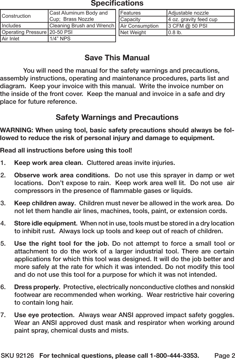 Page 2 of 12 - Harbor-Freight Harbor-Freight-4-Oz-Adjustable-Detail-Air-Spray-Gun-Product-Manual-  Harbor-freight-4-oz-adjustable-detail-air-spray-gun-product-manual